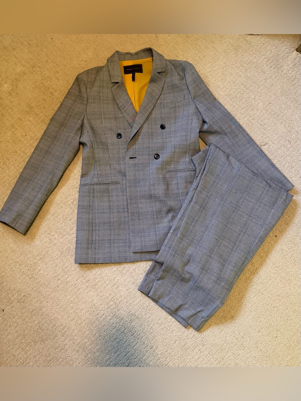 BCBGMaxAzria Gray Plaid Double-Breasted Suit